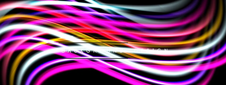 Abstract colorful waves, dynamic lines, vibrant design. Black background Stock Illustration