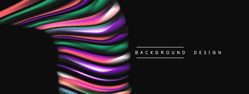 Abstract colorful waves form dynamic shape. Dark background emphasizes vibran Stock Illustration