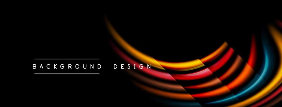 Abstract colorful waves form dynamic design element over black background. 스톡 일러스트