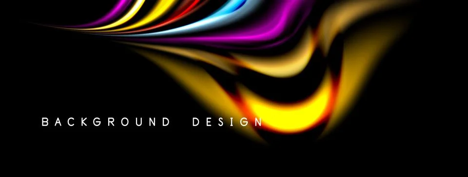Abstract colorful waves form dynamic background. Bright hues contrast dark .. 스톡 일러스트