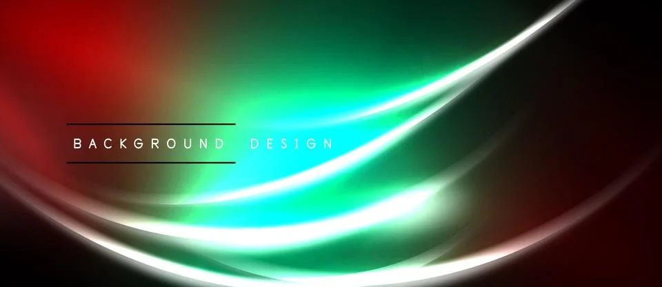 Abstract colorful waves, gradient transitions. Bright light streaks over dark Stockillustratie