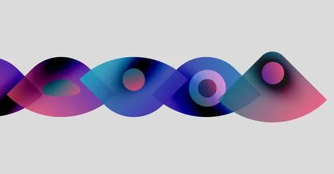 Abstract colorful waves, overlapping circles. Gradient shades create dynamic Illustrazione stock