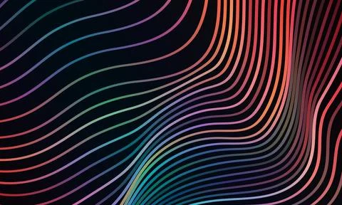 Abstract colorful waving line pattern on black background. curl colorful lines. Иллюстрация