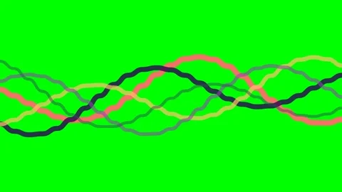 Abstract colorful wavy lines intersecting on a vibrant green background Stock Footage 340900751