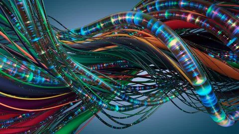 Abstract Colorful Wires Representing Data Flow and Connectivity 스톡 일러스트