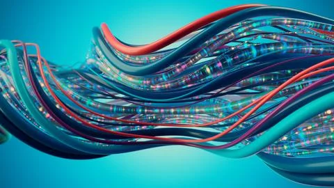 Abstract Colorful Wires Representing Data Flow and Connectivity Stock Illustration