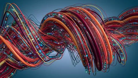 Abstract Colorful Wires Representing Data Flow and Connectivity Illustrazione stock