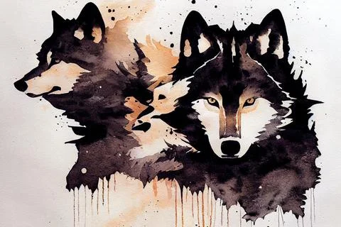 Abstract colorful wolf background. Wolf watercolor double exposure background Stock Illustration