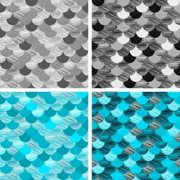 Abstract colorfull wave seamless pattern. the fabric. Scales vector blue. bla Stock Illustration