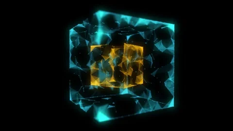 Abstract colors sci-fi cube with particle and line. Wireframe cube. Stock Footage 247550783