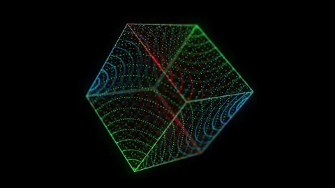 Abstract colors sci-fi cube with particle. Digital connections ai. Stock-Footage 254343325
