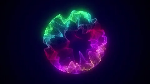 Abstract colors sci-fi sphere with particles. 3D wireframe geometric sphere. Stock Footage 318589838