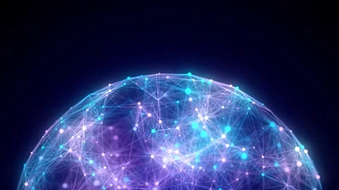 Abstract colors sci-fi sphere with particles. 3D wireframe geometric sphere. Stock-Footage 318590273