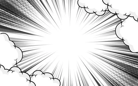 Abstract comic background with zoom effect and cloud elements Stockillustratie