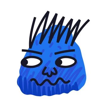 Abstract Comic Blue Face Show Emotion of Suspicion Vector Illustration Stock Illustration