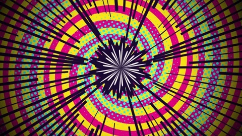 Abstract Comic Book Style Background with Rotating Spiral Pattern and Zoom Lines Stockbeeldmateriaal 338410268