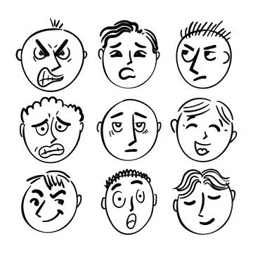 Abstract comic faces expressing diverse human emotions Stock Illustration