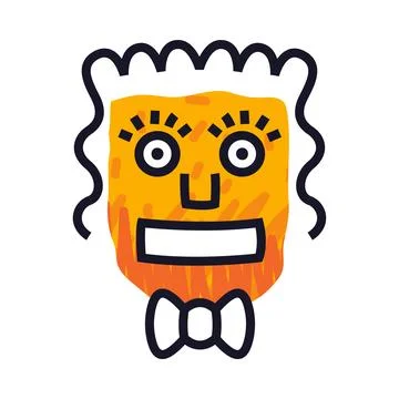 Abstract Comic Orange Face Show Emotion with Hair and Bow Tie Vector 스톡 일러스트