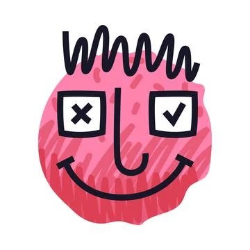 Abstract Comic Pink Face Smiling Show Emotion Vector Illustration Stock Illustration
