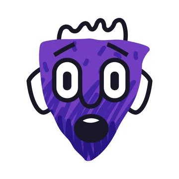 Abstract Comic Purple Face Show Emotion of Surprise Gasp Vector Illustration 스톡 일러스트