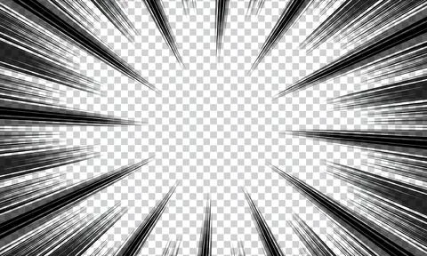 Abstract comic with radial lines lightning explosion on transparent backgro.. Illustrazione stock