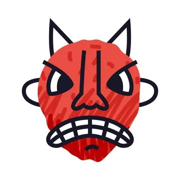 Abstract Comic Red Face with Horns Show Emotion of Anger Vector Illustration Illustrazione stock