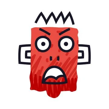 Abstract Comic Red Face Show Emotion Frowning Vector Illustration Illustrazione stock
