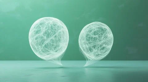 Abstract communication concept with two floating speech bubbles made of white Stock Photos