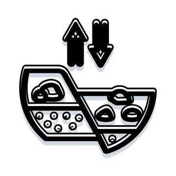 Abstract comparing data blocks with up and down arrows Illustrazione stock
