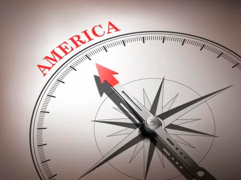 Abstract compass needle pointing the destination america Stock Illustration