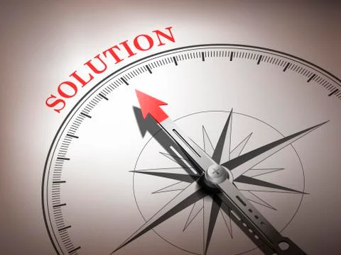 Abstract compass with needle pointing the word solution Stock Illustration