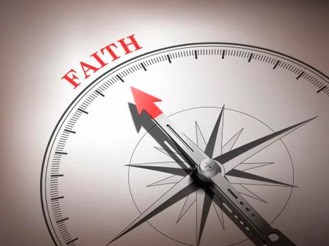 Abstract compass with needle pointing the word faith Stock Illustration