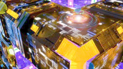 Abstract complex technology background with luminous elements. 3D render Stock Illustration