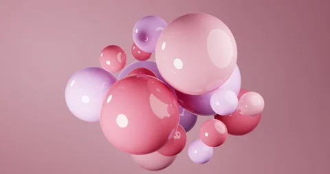Abstract composition with 3d spheres cluster. Pink glossy realistic bubbles Stock Footage 161955312