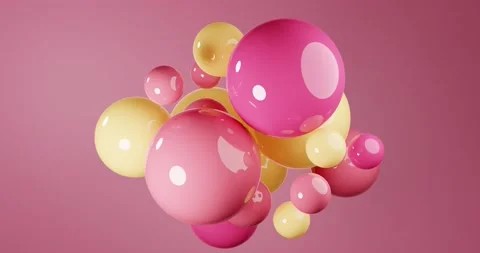 Abstract composition with 3d spheres cluster. Pink glossy realistic bubbles Stock Footage 162255480