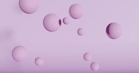Abstract composition with 3d spheres. Pink realistic bubbles fall and bounce off Stock Illustration