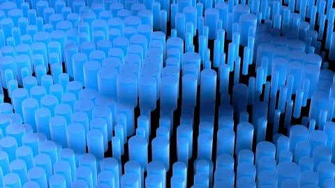 Abstract composition background full of cylinders made of frost blue glass. 3d Illustrazione stock