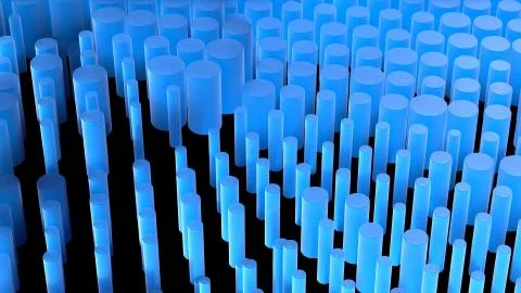 Abstract composition background full of cylinders made of frost blue glass. 3d Stock Illustration