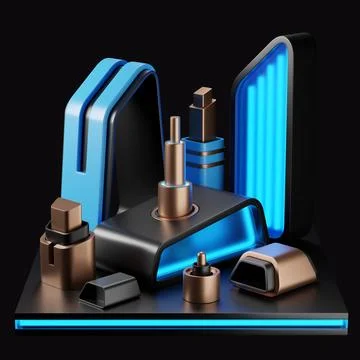 Abstract composition of backlit details on stand Stock Illustration