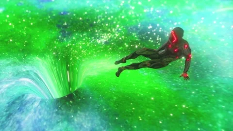 Abstract composition with black hole concept. An alien character is drawn into a Stock Footage 134847713