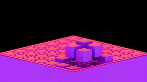 Abstract composition with blue and pink cubes and grid structure.. Illustrazione stock