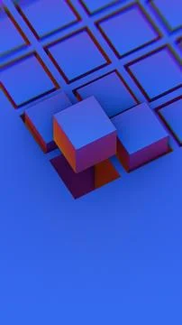 Abstract composition with blue and pink cubes and grid structure.. Illustrazione stock
