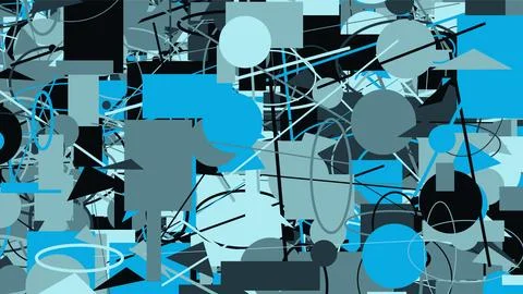 Abstract composition with blue gray black shapes and lines Ilustração Stock