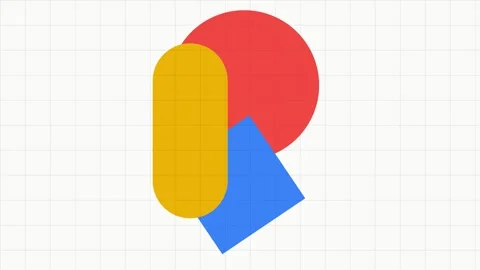 Abstract composition of a blue square, yellow pill, and red circle shapes Video stock 335118231