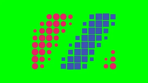Abstract composition of blue squares and pink circles on green background Stock Footage 340265069