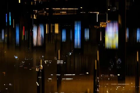 Abstract Composition of Blurred Lights and Reflections at Night Stock Photos