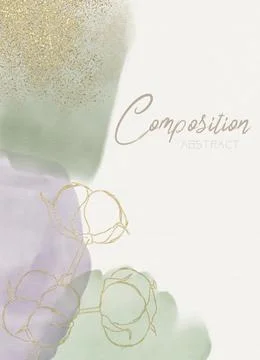 Abstract composition, border of watercolor spots, green and purple colors, pl Stock Illustration