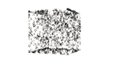 Abstract composition from chaotic moving letters are placed in a shape and cast  Stock Footage 61346775