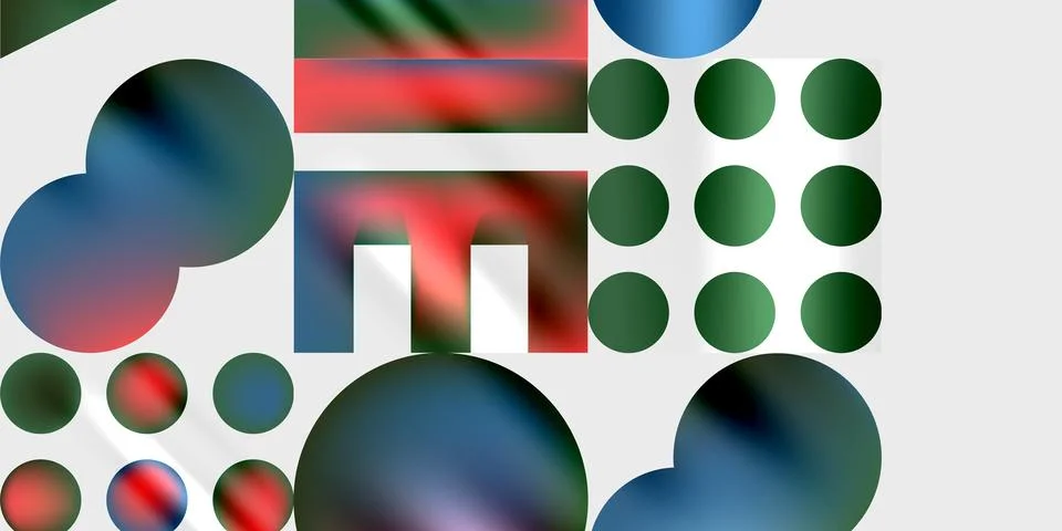 Abstract composition. Circles, rectangles overlap. Colors blendblue, green, red Stock Illustration