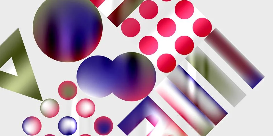 Abstract composition. Circles, rectangles, triangles blend. Purple, pink, green Illustrazione stock